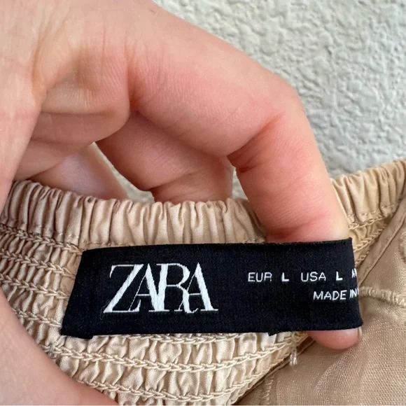 Zara Poplin Midi Dress Womens‎ Large Tan Minimalist Boho Embroidered Vacation - Picture 4 of 10